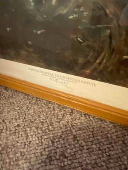 Framed wall art. "When Guns Speak Death Settles Disputes" Russell print. 21 1/2 W x 17 3/4" H