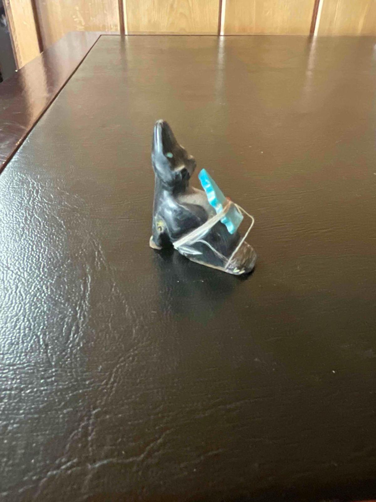 Zuni Fetish Coyote with turquoise eyes. 1.5" T