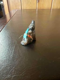 Zuni Fetish Coyote with turquoise eyes. 1.5" T