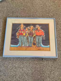 Framed wall art. Signed by Baje Whitehorne. 26.5" W x 21 1/4" H