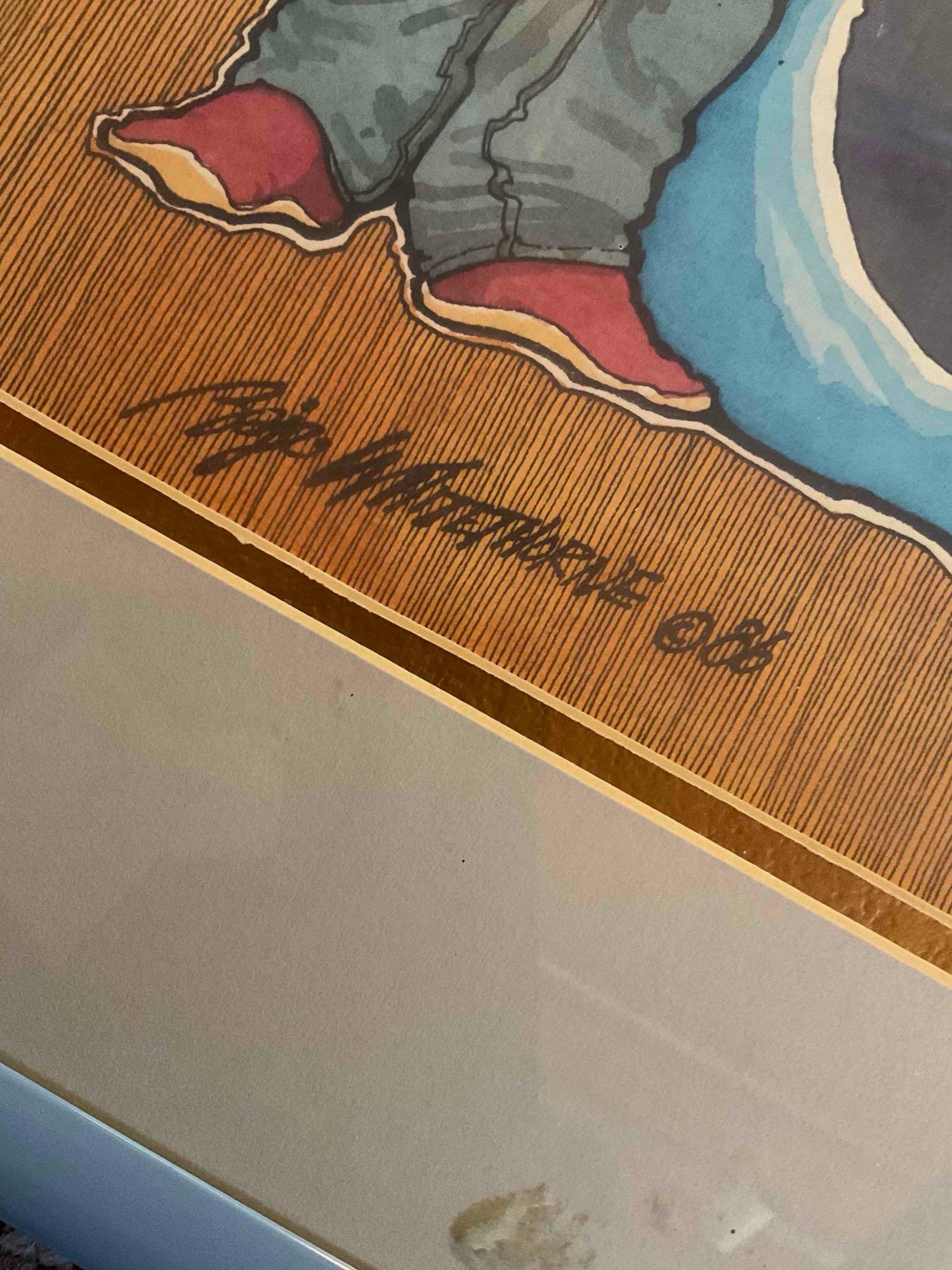 Framed wall art. Signed by Baje Whitehorne. 26.5" W x 21 1/4" H