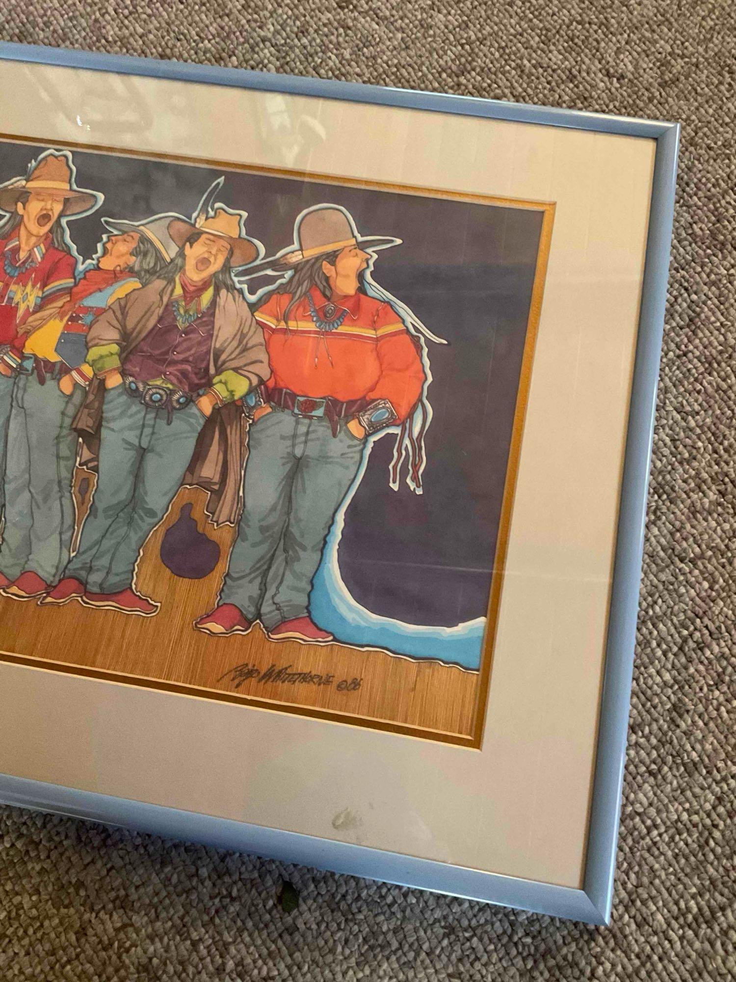 Framed wall art. Signed by Baje Whitehorne. 26.5" W x 21 1/4" H