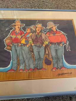 Framed wall art. Signed by Baje Whitehorne. 26.5" W x 21 1/4" H