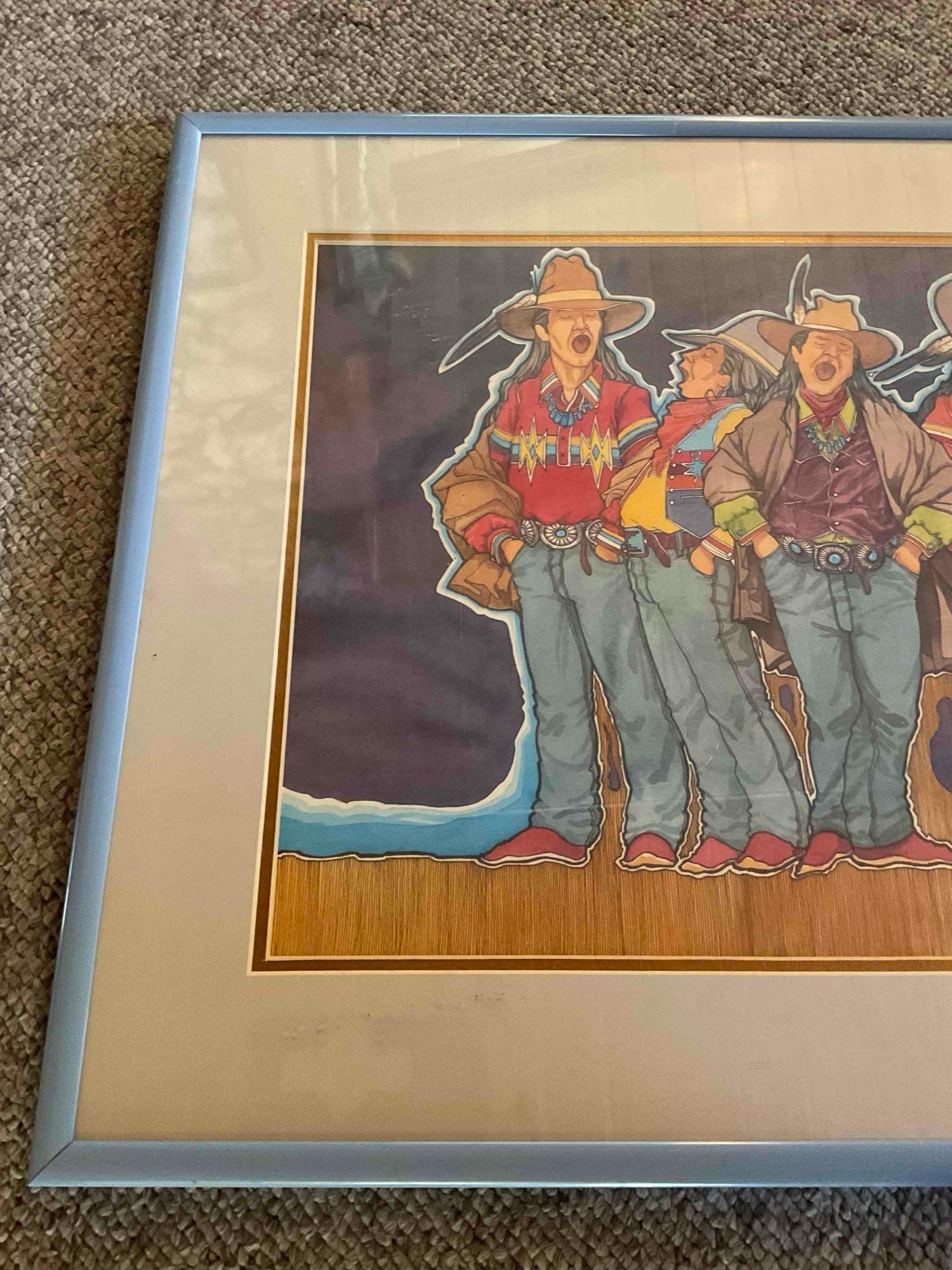 Framed wall art. Signed by Baje Whitehorne. 26.5" W x 21 1/4" H