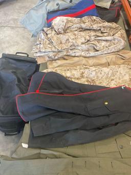 Large rolling bag, with tags all weather coat 42R, coat 44xs with pants 33s, with tags coat 40r, 42L