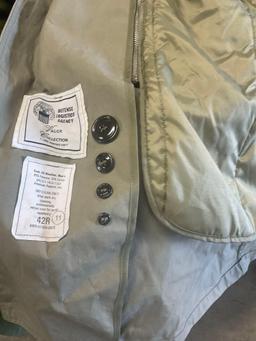 Large rolling bag, with tags all weather coat 42R, coat 44xs with pants 33s, with tags coat 40r, 42L