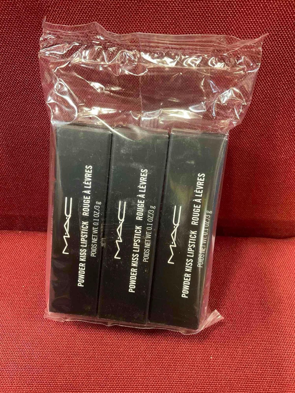 New MAC Powder Kiss lipstick, 923 Stay Curious. 3 lipsticks in package, unknown expiration