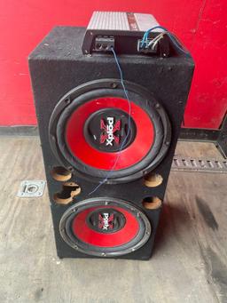 12" dual Sony Xplod subwoofer with JL Audio JX250/1 amplifier. Box 30" x 13" x 14"