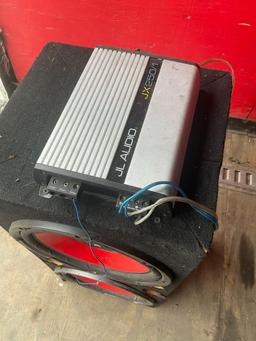 12" dual Sony Xplod subwoofer with JL Audio JX250/1 amplifier. Box 30" x 13" x 14"