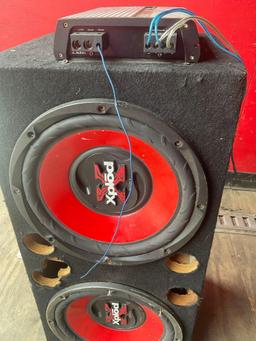 12" dual Sony Xplod subwoofer with JL Audio JX250/1 amplifier. Box 30" x 13" x 14"