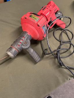Bauer selfie 1724E-B handheld drain cleaner, turned on