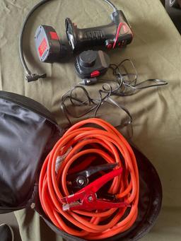 Jumper cables & Hyper Tough 12V portable pistol tire inflator
