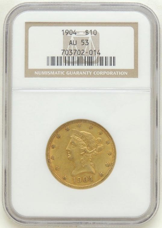 1904 Liberty Head $10 Gold Piece AU53