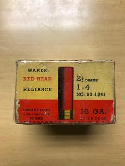 Wards redhead reliance 16 gauge vintage shotgun shells