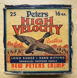 Full box of peters high velocity 16 gauge vintage shotgun shells