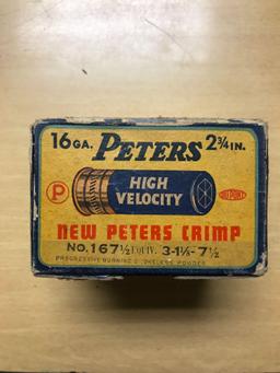 Full box of peters high velocity 16 gauge vintage shotgun shells
