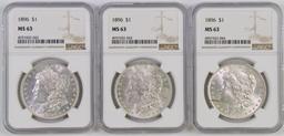 Lot of (3) 1896 P Morgan Silver Dollars all (NGC) MS63.
