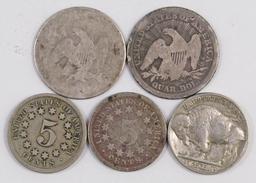 Lot of (5) Type Quarters & Nickels.