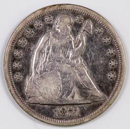 1871 P Seated Liberty Silver Dollar.
