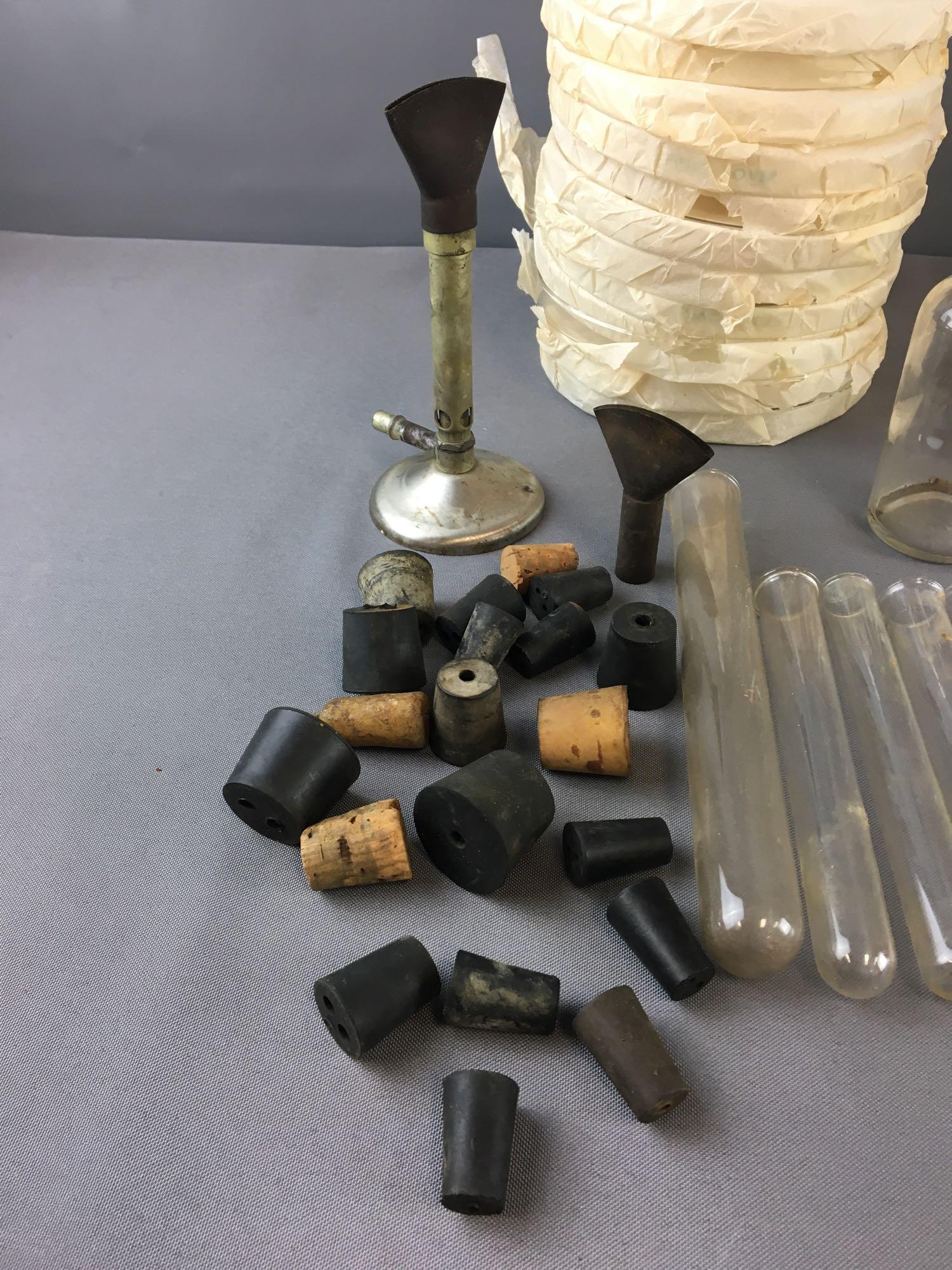 Group of Pyrex Beakers, Test tubes, Pyrex Covers and more