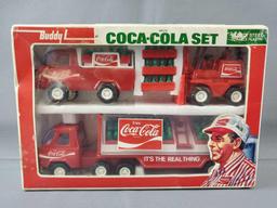 Vintage Buddy L Coca Cola Toy Trucks Set with Original Box.