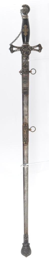 Identified Antique Masonic Templar Knight Ceremonial Sword with Scabbard