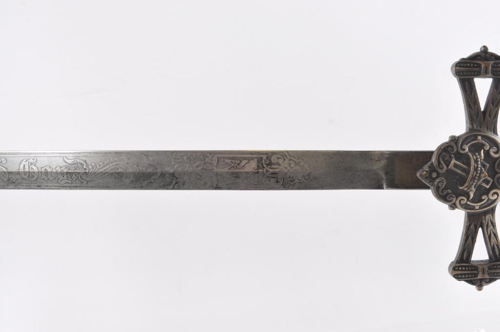 Identified Antique Masonic Templar Knight Ceremonial Sword with Scabbard