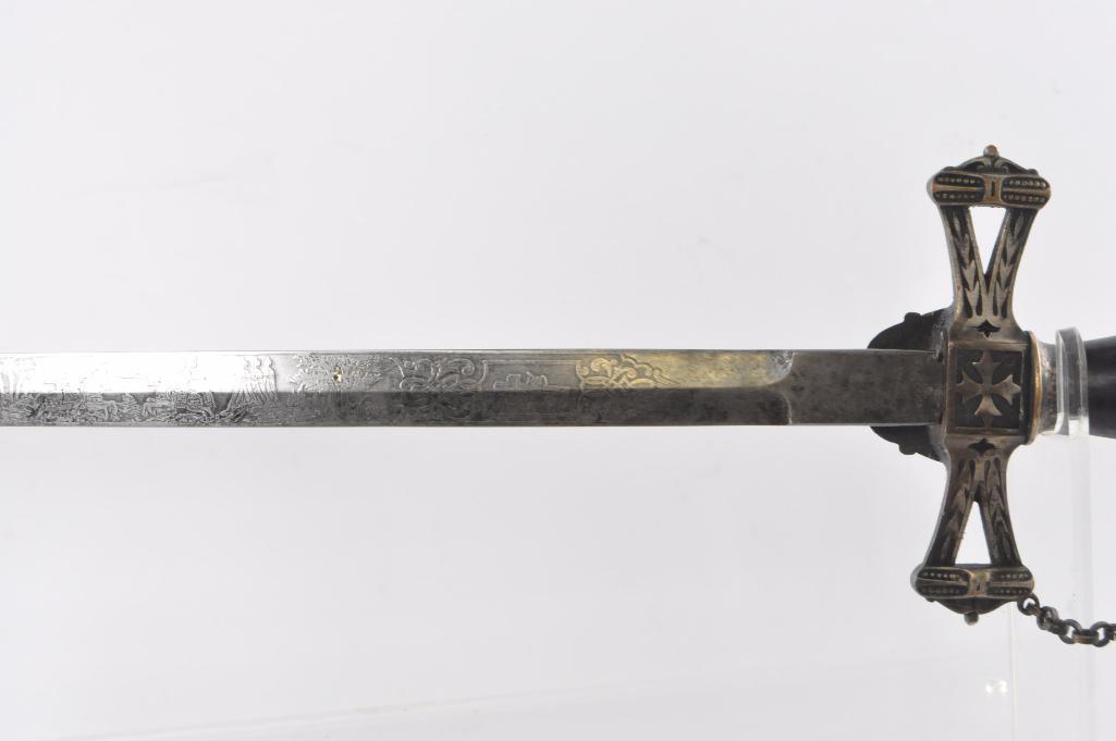 Identified Antique Masonic Templar Knight Ceremonial Sword with Scabbard