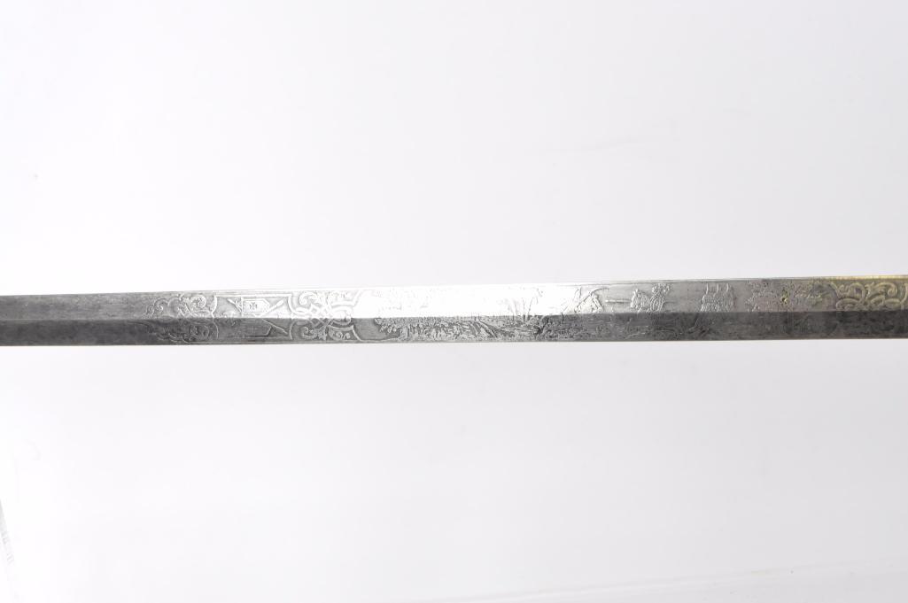 Identified Antique Masonic Templar Knight Ceremonial Sword with Scabbard