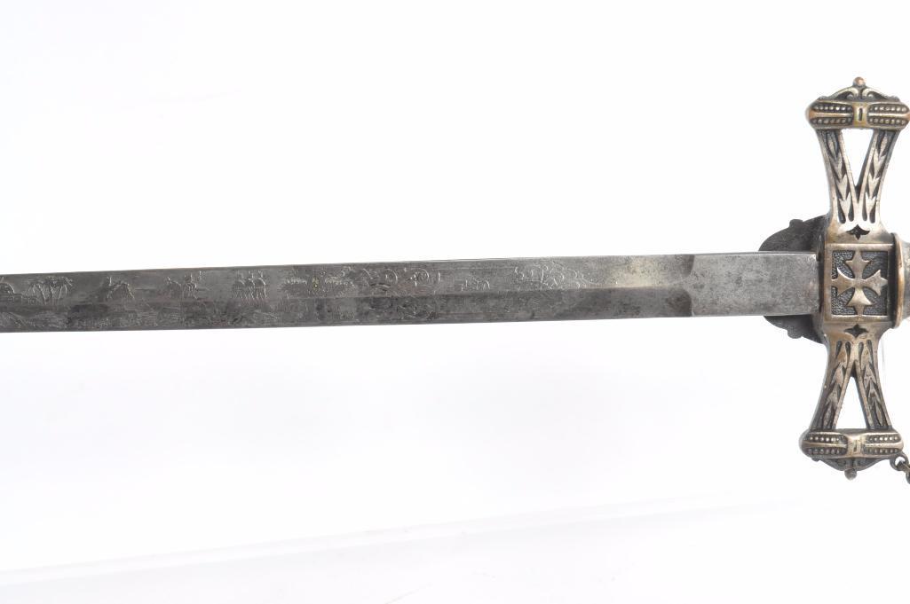 Identified Antique Masonic Templar Knight Ceremonial Sword with Scabbard