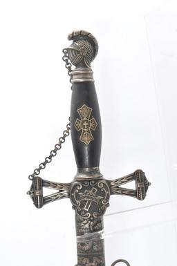 Identified Antique Masonic Templar Knight Ceremonial Sword with Scabbard