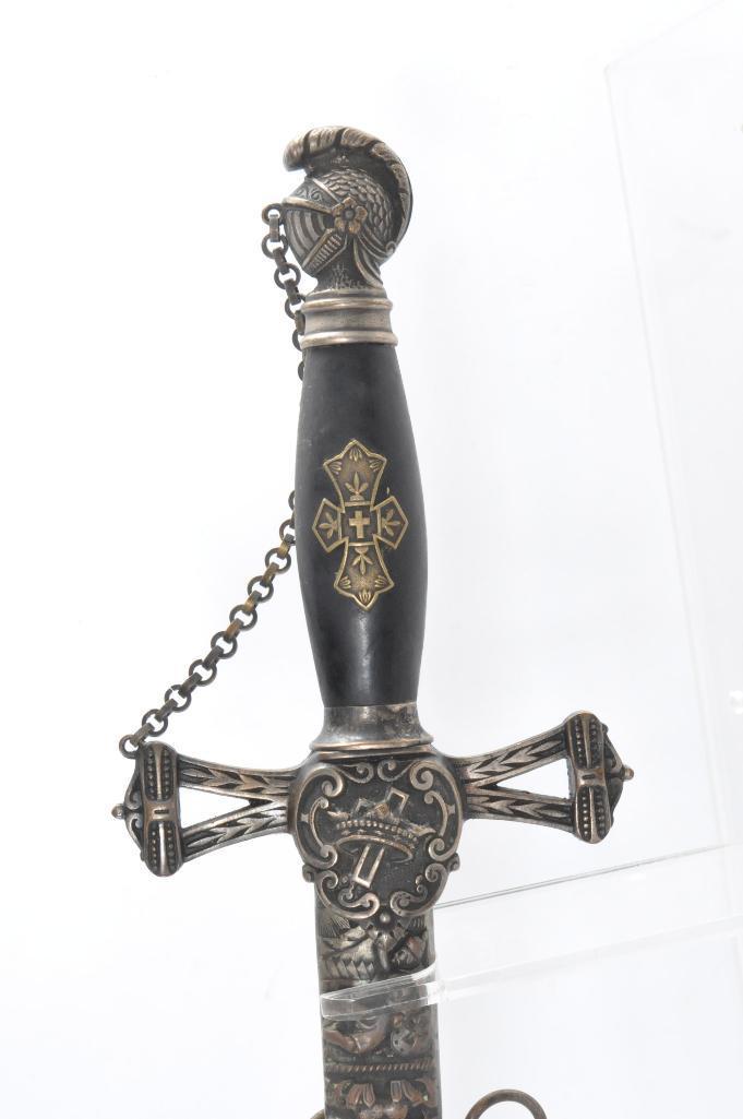 Identified Antique Masonic Templar Knight Ceremonial Sword with Scabbard