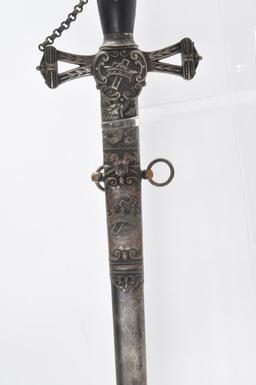 Identified Antique Masonic Templar Knight Ceremonial Sword with Scabbard