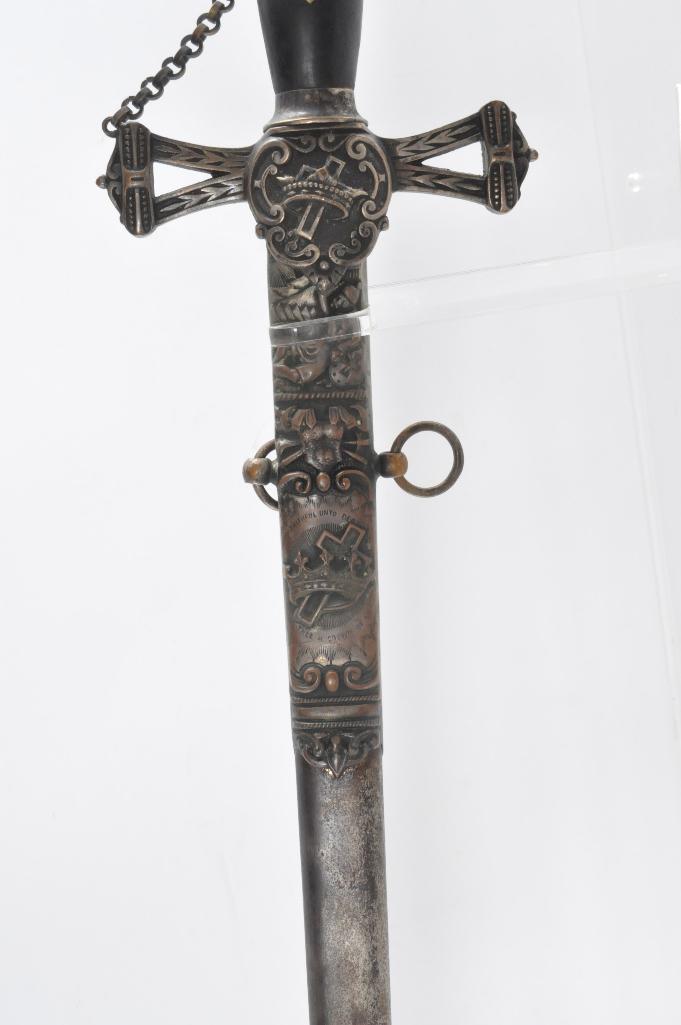 Identified Antique Masonic Templar Knight Ceremonial Sword with Scabbard