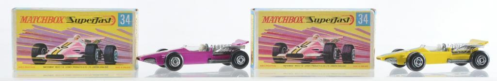 Group of 2 Matchbox Superfast No. 34 Formula 1 Racing Cars Die-Cast Vehicles with Original Boxes