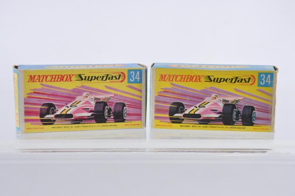 Group of 2 Matchbox Superfast No. 34 Formula 1 Racing Cars Die-Cast Vehicles with Original Boxes