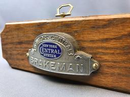 New York Central System Brakeman Hat badge plaque