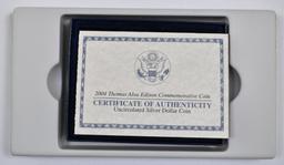 2004 P Thomas Alva Edison Commemorative Silver Dollar BU.
