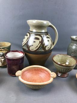 Group of 8 : Pottery Items - Bowls, Pitcher, and Mug