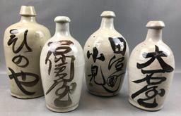 Group of 4 : Antique Asain Sake Stoneware Jugs