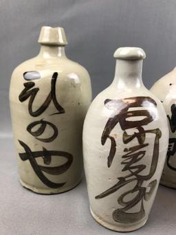 Group of 4 : Antique Asain Sake Stoneware Jugs