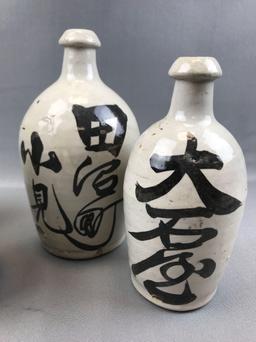 Group of 4 : Antique Asain Sake Stoneware Jugs