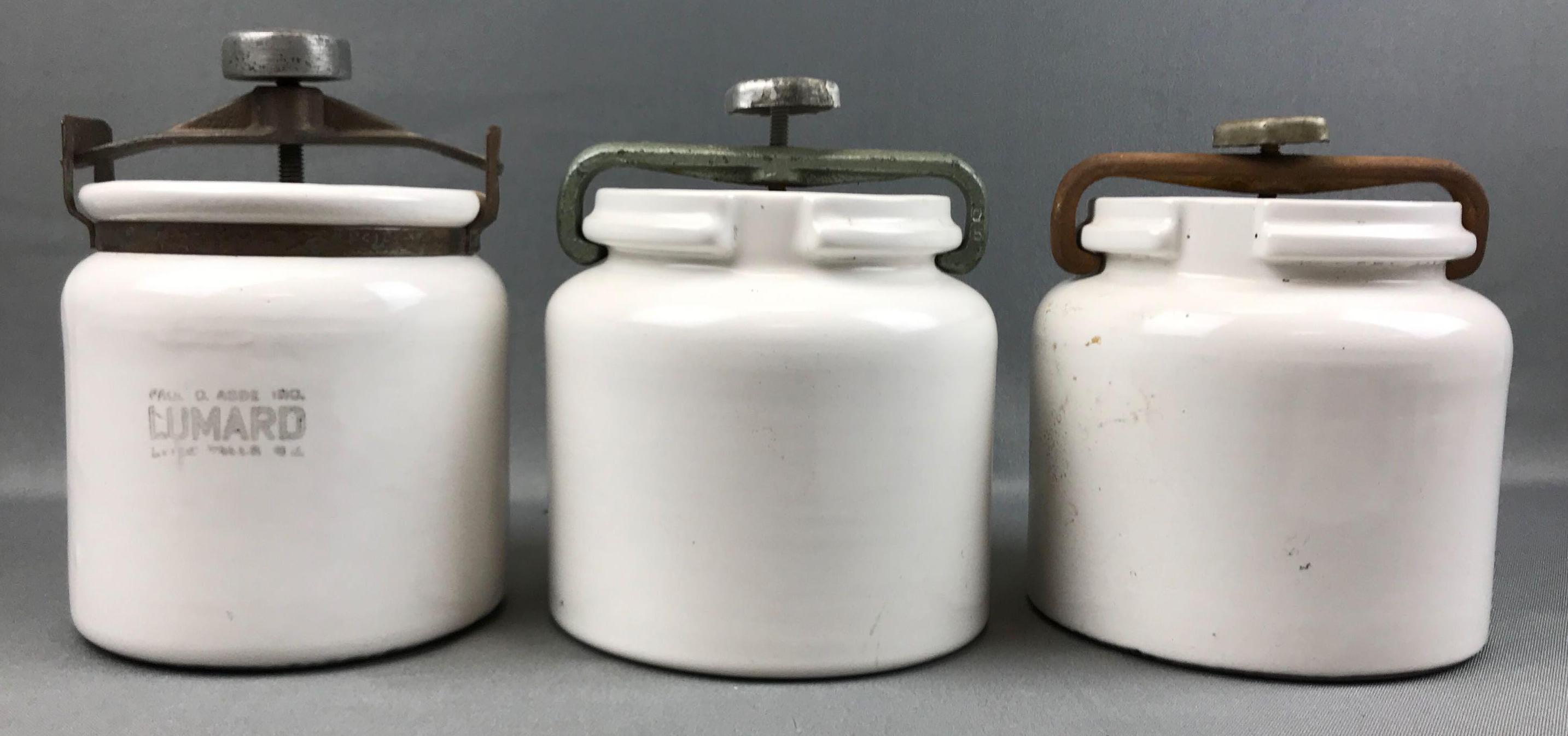 Group of 3 : Vintage Ball Mill Jars w/ Locking Tops