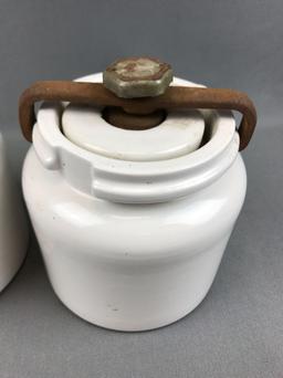 Group of 3 : Vintage Ball Mill Jars w/ Locking Tops