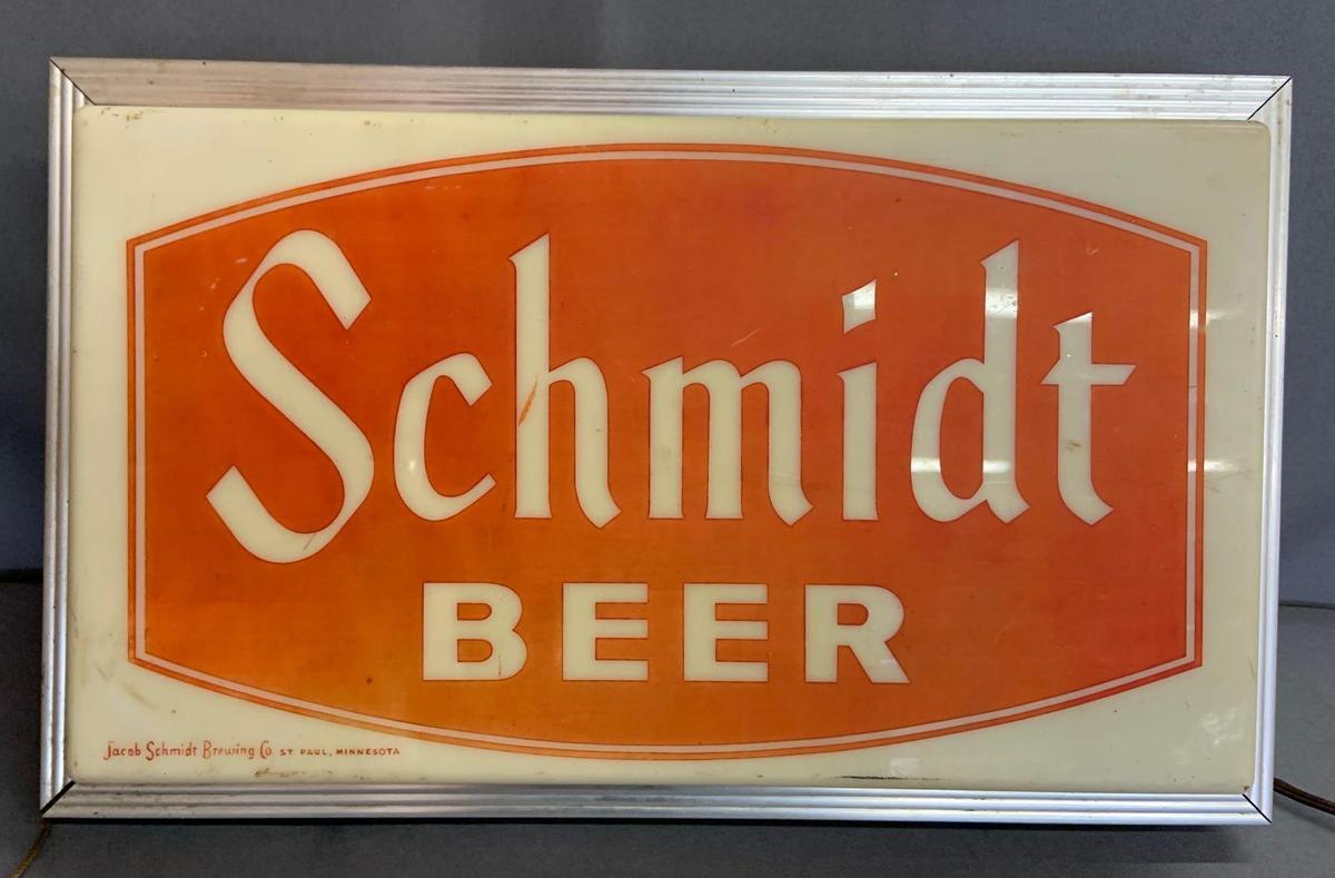 Vintage Schmidt beer double sided light at advertising beer sign