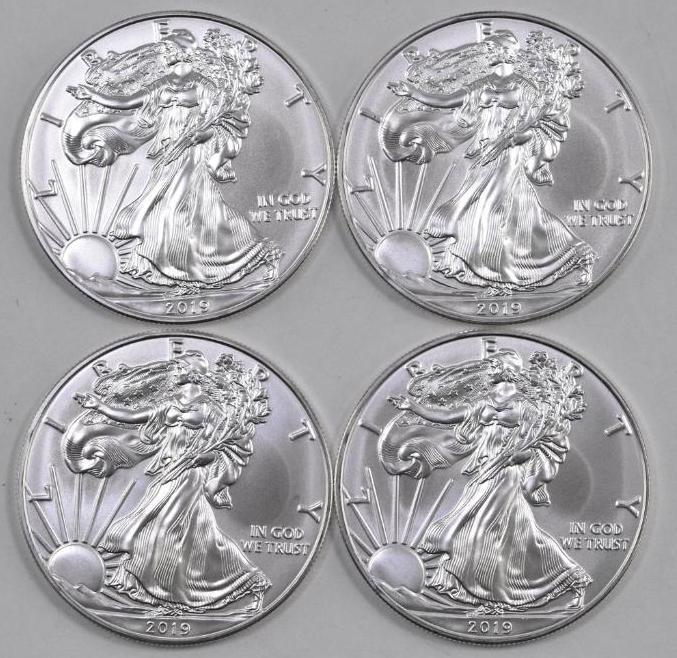 Group of (4) 2019 American Silver Eagle 1oz.