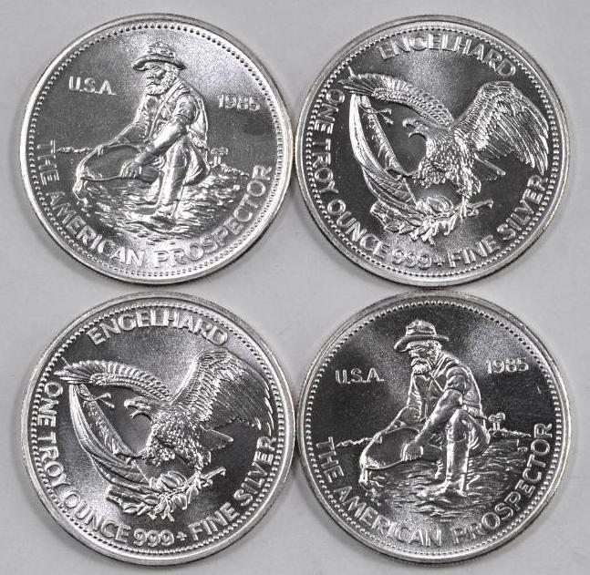 Group of (4) Engelhard Prospector .999 Fine Silver Rounds.