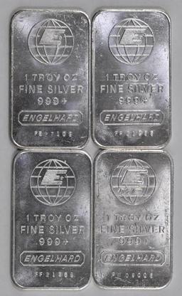 Group of (4) Engelhard 1oz. .999 Fine Silver Ingots / Bars.