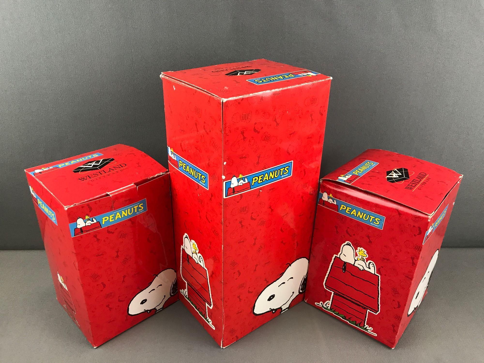 Group of 3 Westland Giftware Peanuts Collection figurines in original packaging