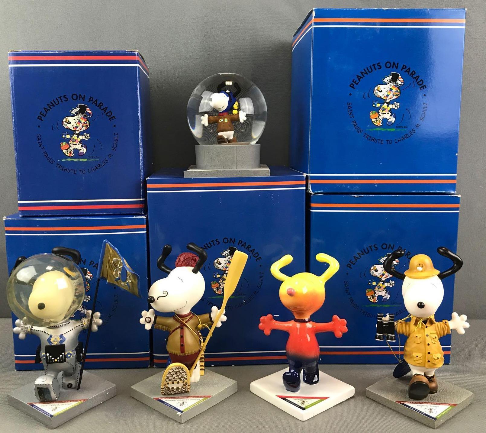 Group of 5 Westland Giftware Peanuts on Parade Snoopy Figurines in original packaging